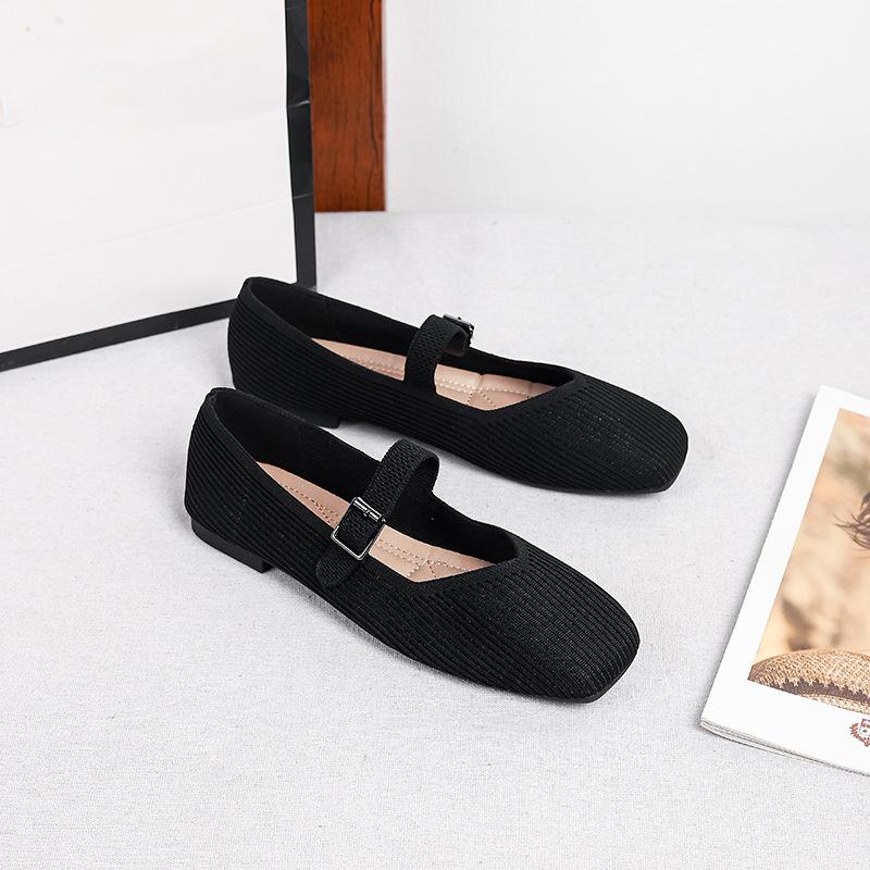 Women's Square Toe Mary Jane Flats Casual Ballet Shoes Walking Shoes with Adjustable Strap Slip On Comfortable Work Flats Soft Dressy Shoes for Women