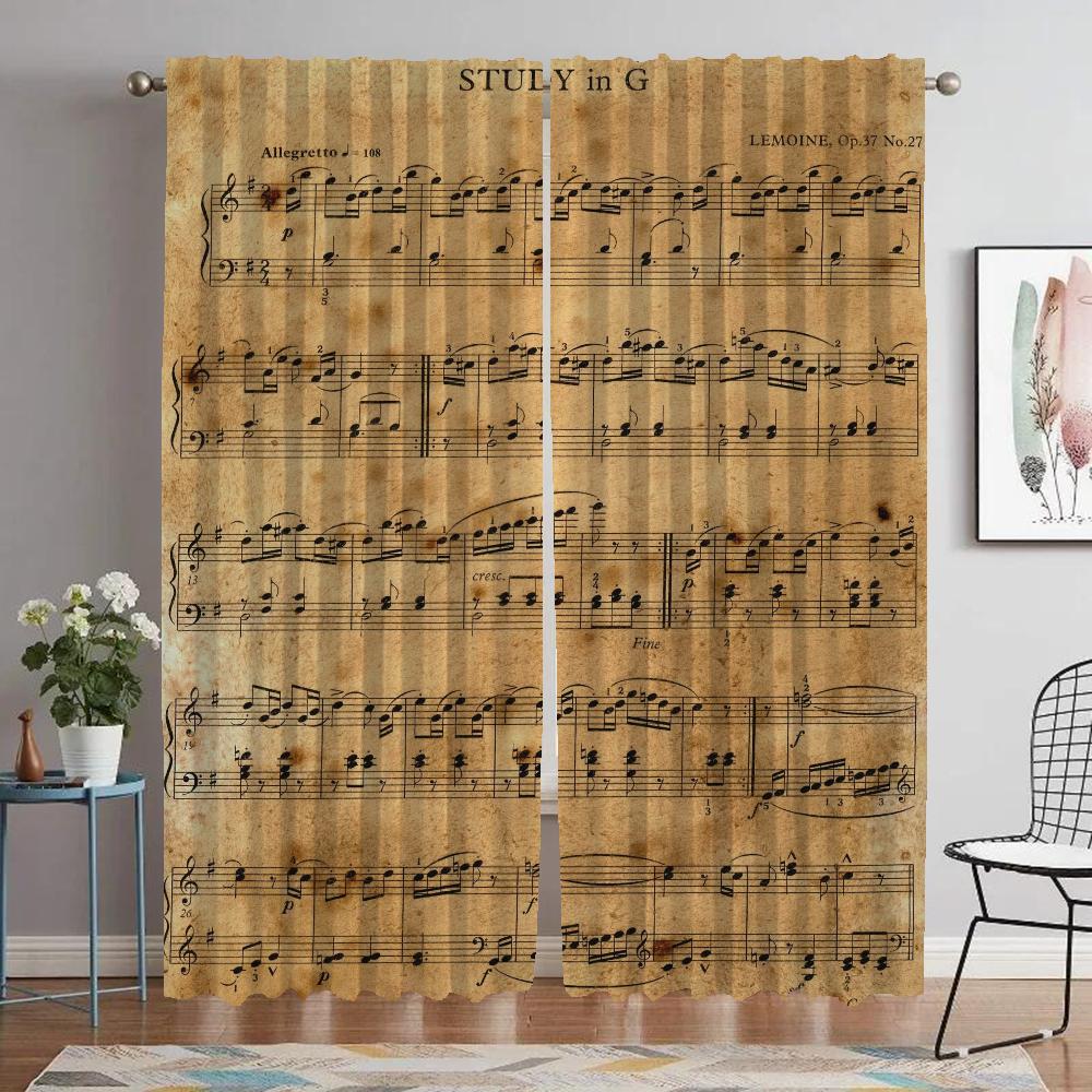 

Винтажная музыкальная нота занавеска для комнаты 2 панели домашний интерьер занавески перегородка жалюзи тюль для спальни гостиная кухня W50xH70cmx2pcs-CL