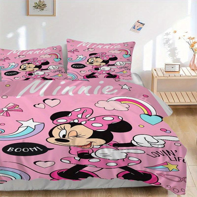 3pcs set Minnie Mouse, Pink Background, Cartoon Style Bedding Set with Duvet Cover+Pillowcases, All-Season Polyester, Zipper Closure78
