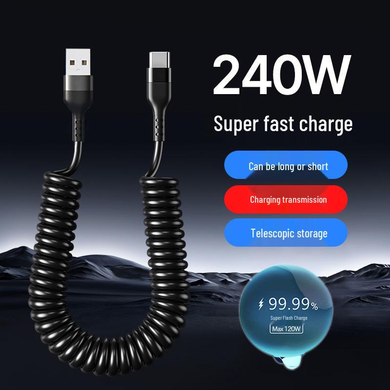 

Весенний выдвижной кабель двойного типа C на Lightning для Huawei и iPhone 16 1.0m