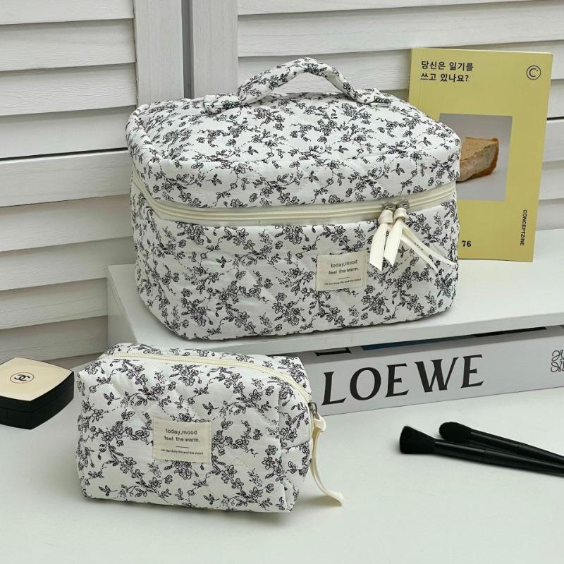 Black White Floral 3pcs/set Cosmetic Bag Women Fashion Portable Travel Large Capacity Toiletry Cosmetic Storage Bag Organizer