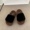 High-value and thin plush one-word cotton slippers autumn and winter new fashion outer wear fluffy slippers women