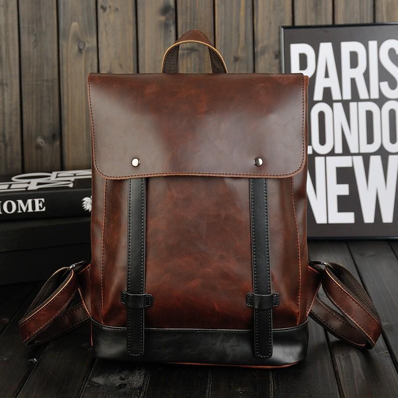 Sommer Rucksack für Herren Koreanischer Stil Modische Tasche Retro Schultasche für Mittelschüler Lässiges Crazy Horse Leder