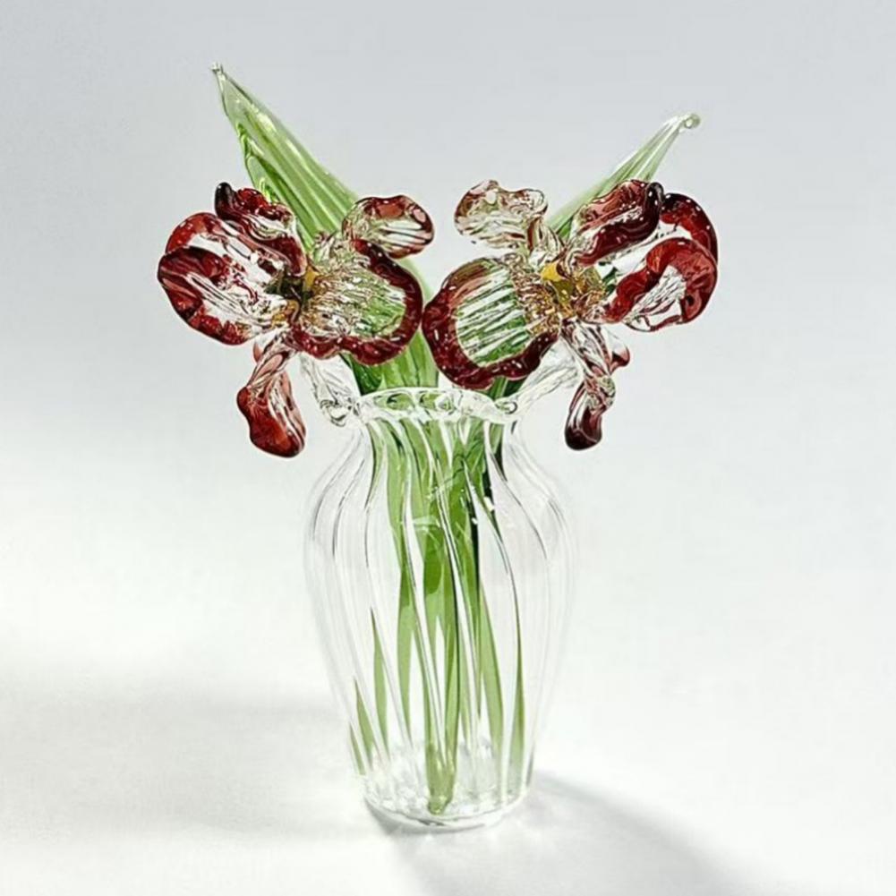 Glass Flower Decor Handmade Glass Flowers Hand-blown Glass Flower Bouquet with Vase Mini Floral Decoration for Home Room