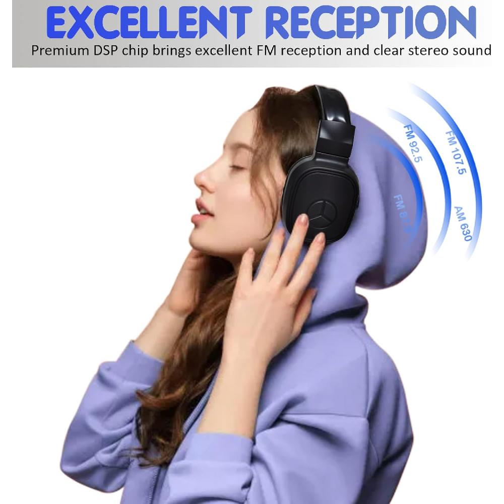 Portable Personal FM Radio Headphones With Good Reception, LED Display, Soft Ear Muffs, FM Headset Radio For Walking, Jogging, Meeting FM Receiver