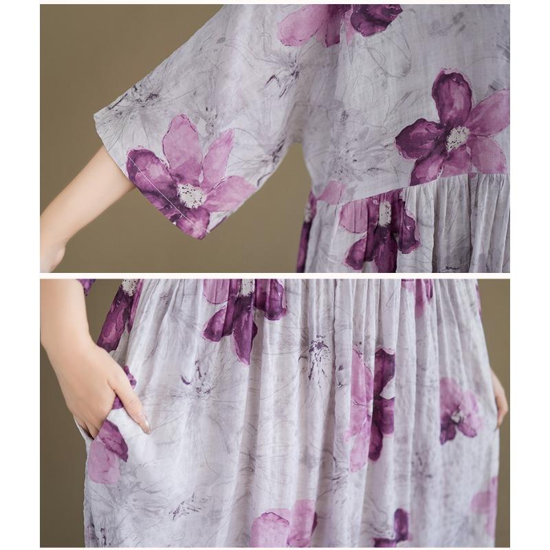 DIMANAF New 2026 Summer Beach Women Dress Plus Size Vintage Lady Long Dress Loose Oversize Maxi Floral Print Cotton