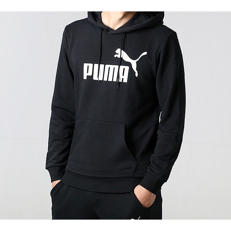 Puma Essential Hoodie With Large Logo Men Tops Black 855461-01