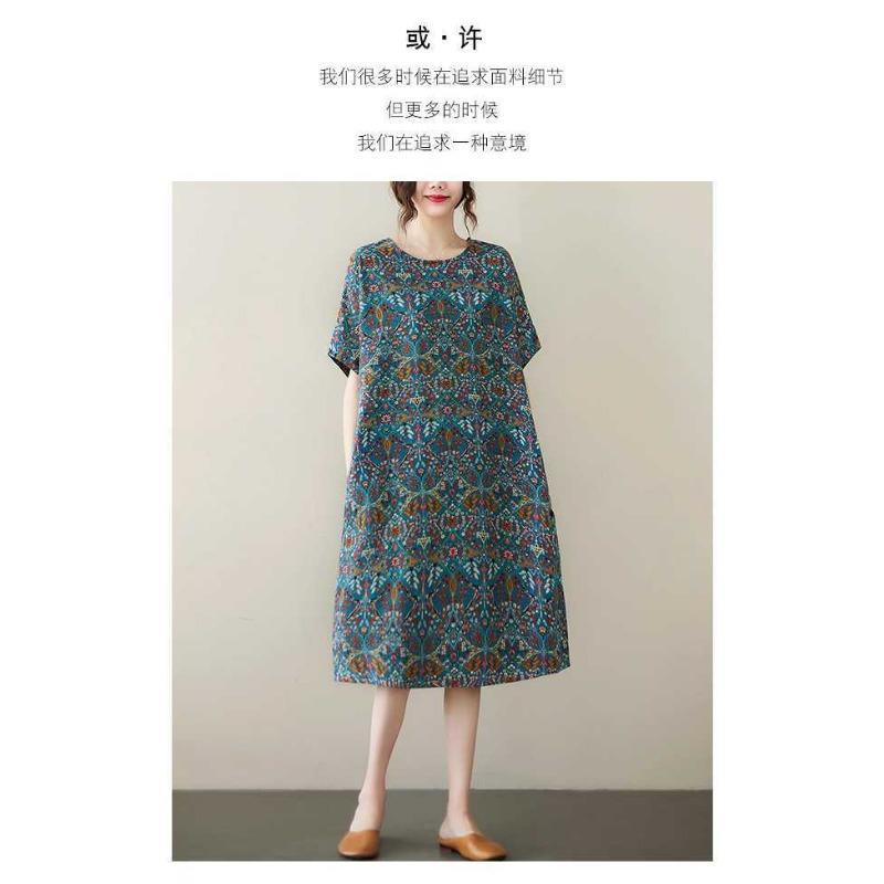 Vintage Flower Literary Knee-length Mid-length Dress Temperament Female
