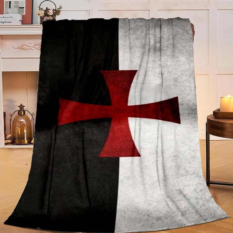 1PC Knights Templar Symbol Flannel Blanket Gift, Suitable for Both Men And Women, Soft Ideal for Beds And Sofa, Birthday Or Christmas Gift
