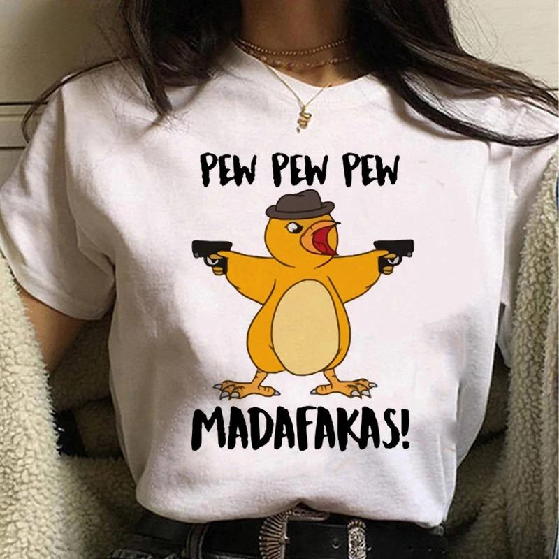 Pew Pew Madafakas T Shirt Women Kawaii Summer Tops Cartoon Tshirt Funny Black Cat Graphic Tees Unisex Harajuku Streetwear FeUnisex