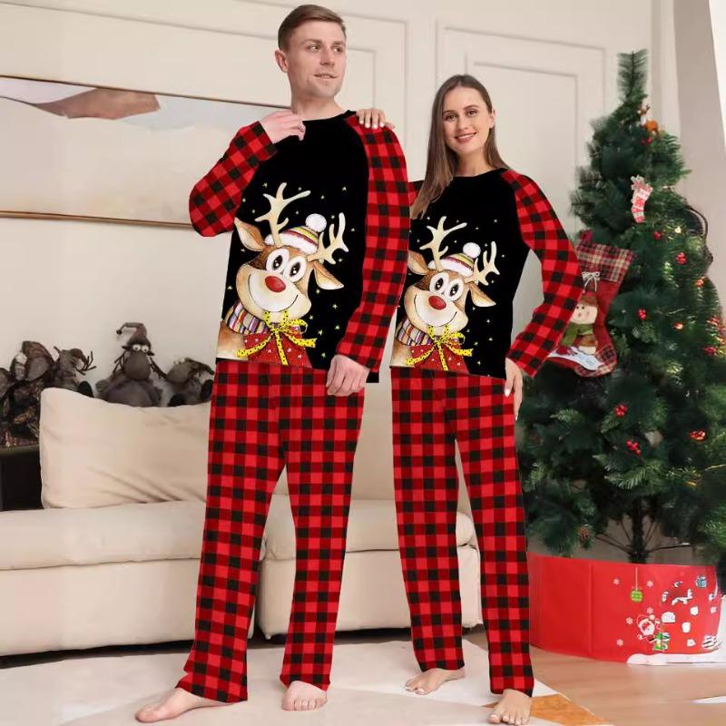 Neues Karikatur-Hirsch-Karo, Weihnachts-Eltern-Kind-Kleidung, bedruckte Loungewear-Pyjamas