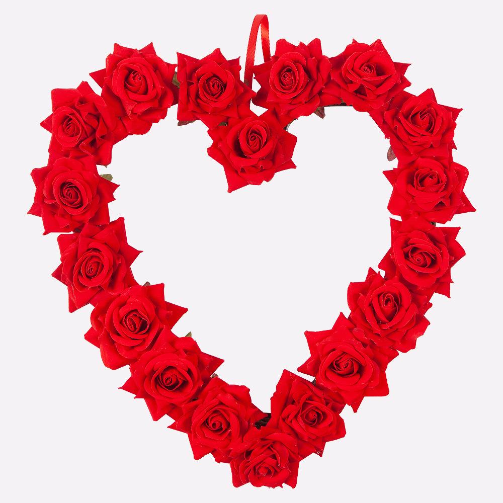 Valentine'S Day Love Red Rose Wreath Door Hanging Couple Party Decoration Rattan Pendant Wedding Scene Decoration