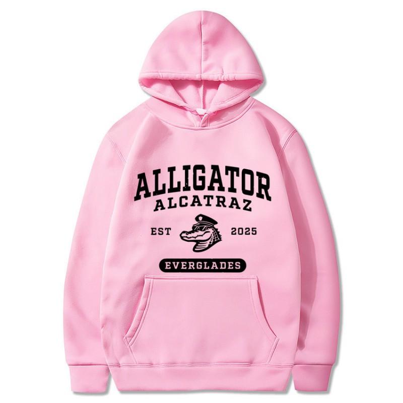 Unisex Hooded Long Sleeve Sweatshirt With Alligator Print Loose Fit Casual Streetwear Fall