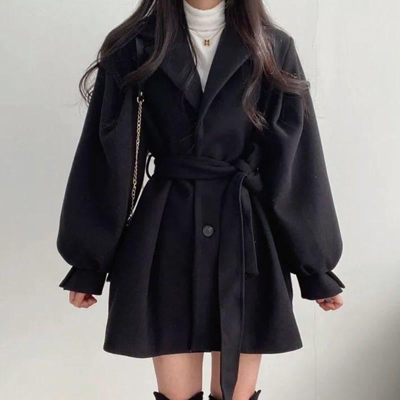 Sense for Petite: Women's Trendy Loose Fit Wool Coat, Korean Style, Mid-Length, Autumn/Winter 2025.