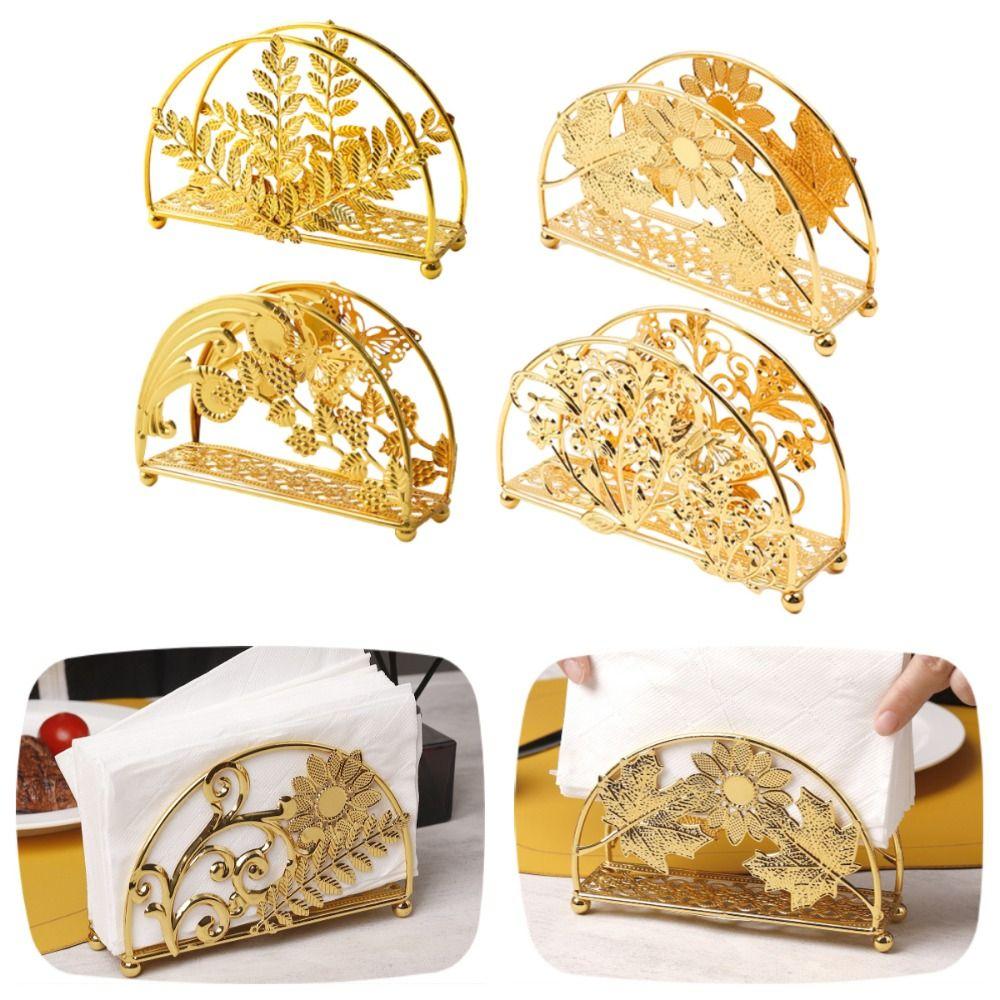 Hollowed-out Design Metal Napkin Holders Flowers&Leaves Tissue Storage Rack  Countertops