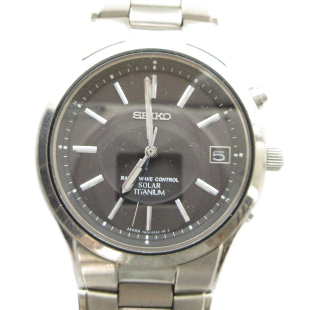 Seiko SEIKO Titanium Solar Date Black Silver Color 7B22-0AD0 Watch, Radio-Controlled, Powered, Calendar, Dial,