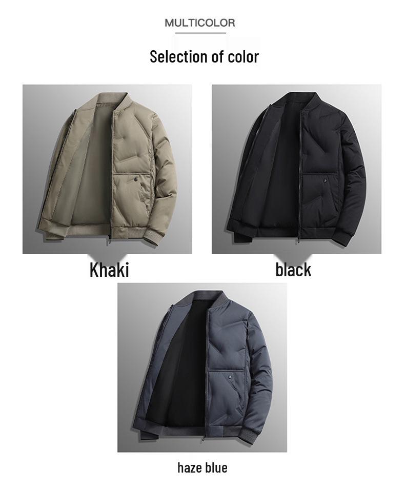 Men's High-Quality Down Cotton Baseball Collar Cardigan Solid Color Jacket