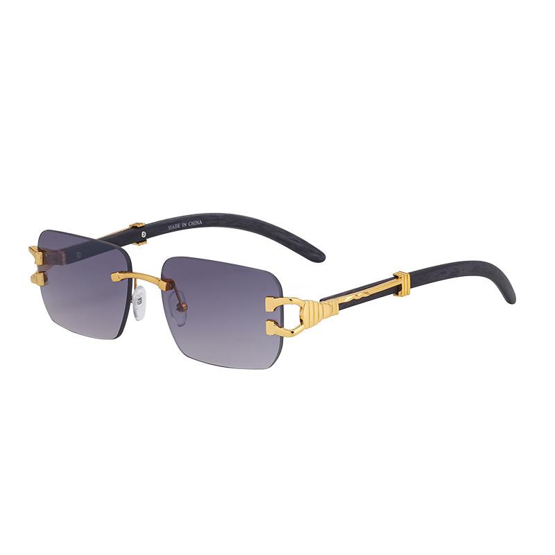 Retro Sunglasses Men'S Imitation Wood Grain Glasses Legs Sunglasses Personalized Rimless Design Glasses Sunglasses