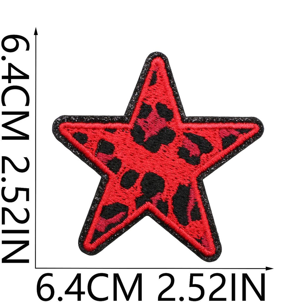 Leopard Print Embroidery Cloth Sticker Grit Leather Five-Pointed Star Patch Sticker Bag With Color Pattern Computer Embroidery Label