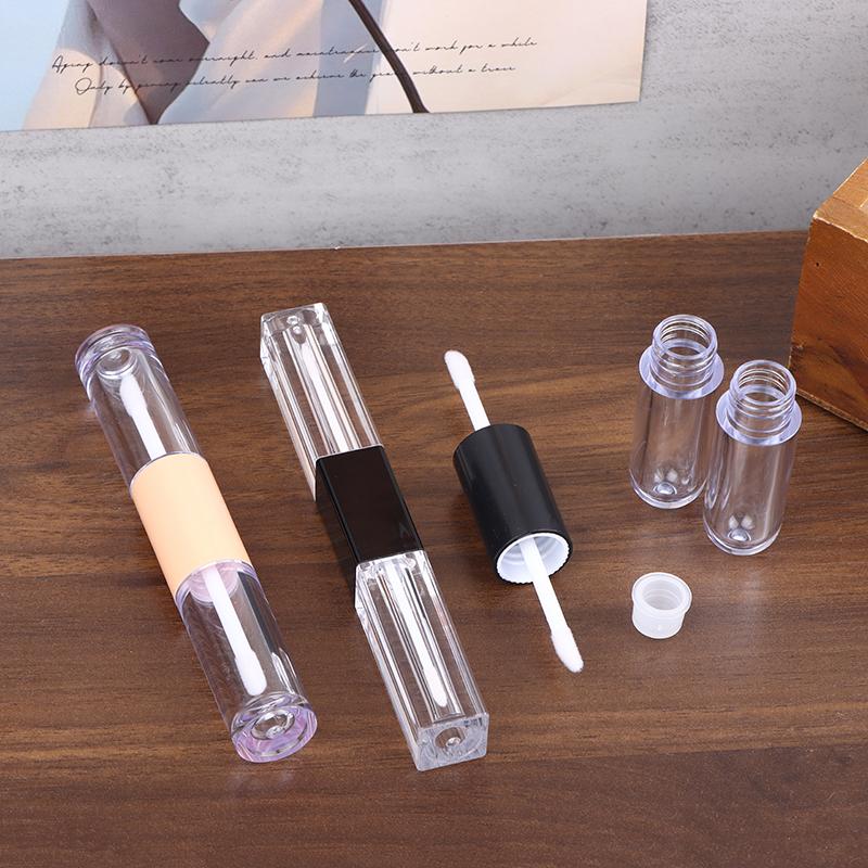 1Pcs Double-Ended 2-In-1 Oval Flat Empty Lip Gloss Tubes With Wand Leak Proof Refillable Packaging Plastic Bottle Travel Kit