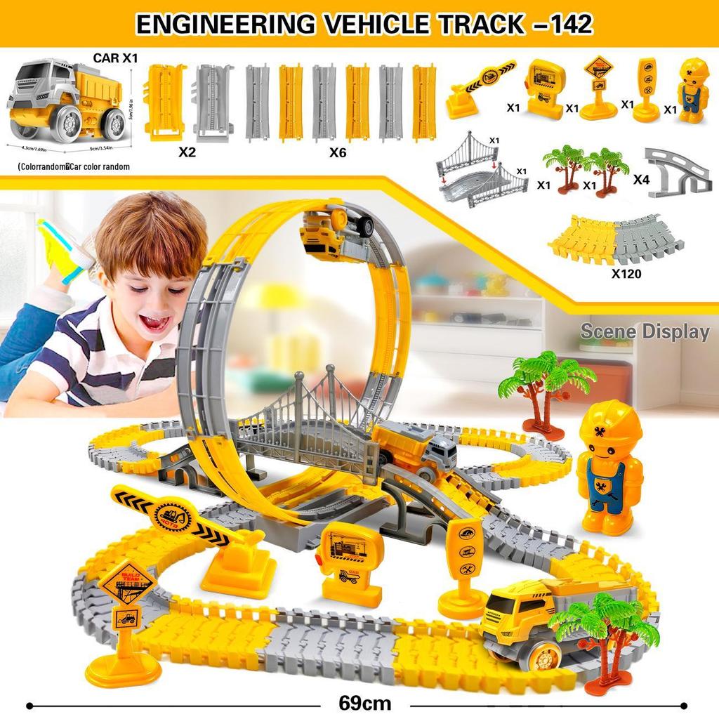 Children's Electric Engineering Track Car Set - Assembly Train Toy for Boys