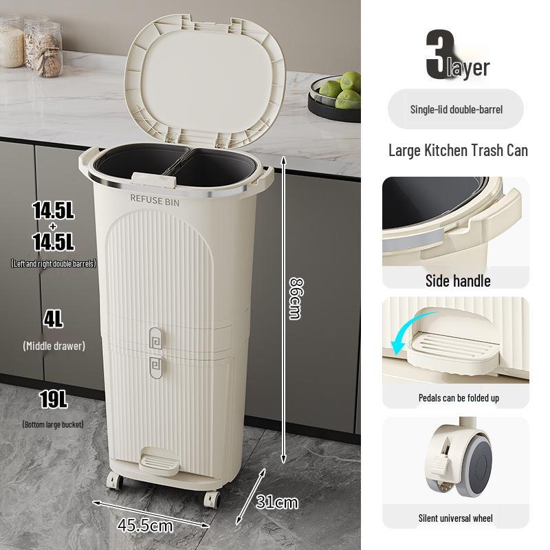 Luxusní vysoký odpadkový koš v japonském stylu s nožním pedálem pro suchý a mokrý odpad