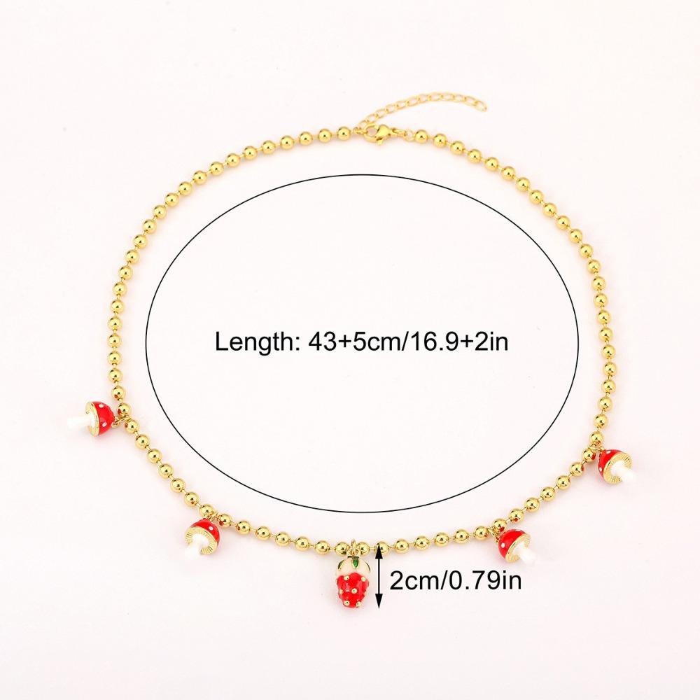 Mushroom Shape Strawberry Necklace Copper Zircon Sweet Necklace Simple Necklace  For Girl