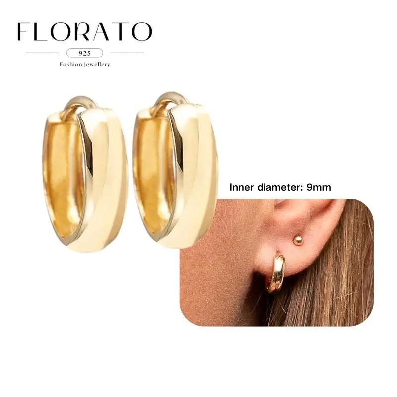Perforation 925 Silver Ear Needle Minimalist Hoop Earrings Metallic Gold Earrings For Women CZ Fashion Jewelry