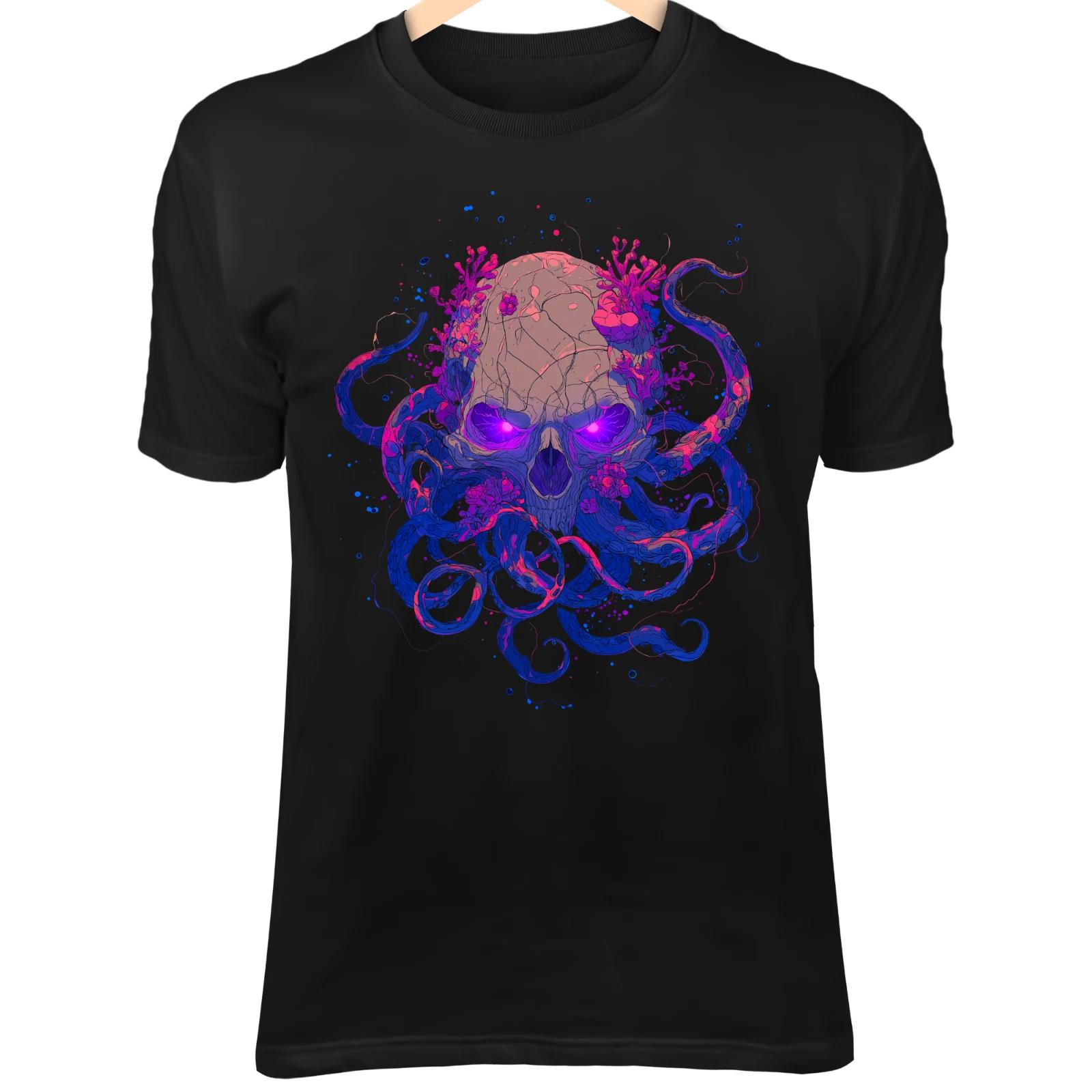 Tribal Skull Kraken Coral III Shirt - Coral Tentacles and Purple Glow Eyes 4XL