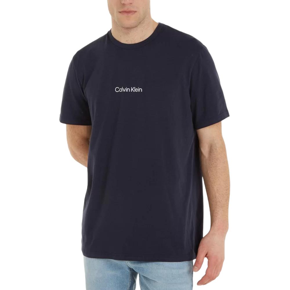 Calvin Klein Letter Print Crew Neck Short Sleeve T-Shirt Men Tops Dark-Blue NM2170E-CHW