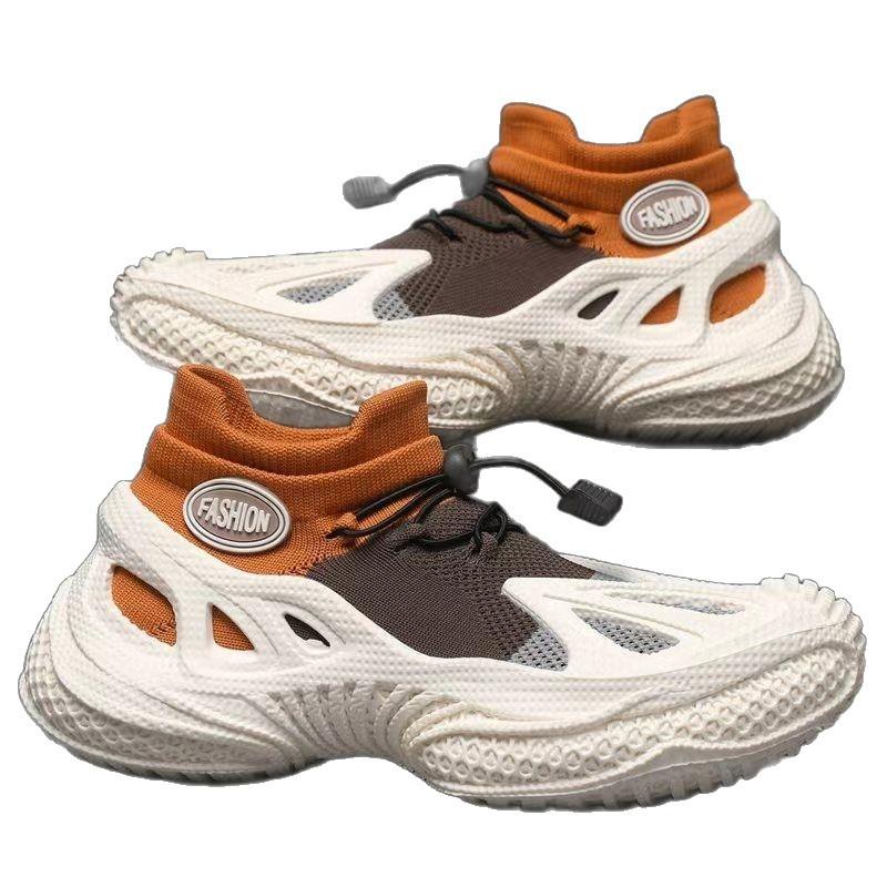 2026 autumn mesh breathable new fashion high elastic sports flying woven shoes thick sole heightening sports casual men's shoes