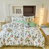 Floral Plants Duvet Cover Set 100% Cotton 3Pcs Blue Quilt Cover with 2 Pillowcases Skin-friendly Soft Bedding Set for All Season