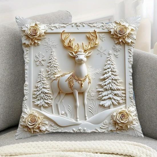 1/4Pcs 45x45CM Christmas Linen Throw Pillow Cover Santa Claus Snowman Reindeer Xmas Tree Pillow Case Living Room Bedroom Sofa Bed Square Cushion Cover