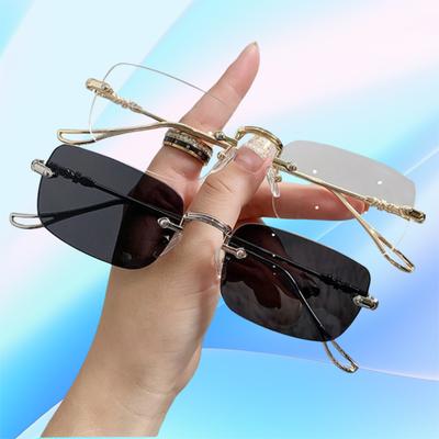 Fashion Rimless Rectangle Sunglasses Men Women Vintage Shades Brand Design Ocean Lenses Sun Glasses Uv400 Metal Eyewear