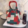 Mini Knitted Bucket Bag Women Geometric Colorblock Easy Carry Wristlet Small Lightweight Handbag for Commute 1PC