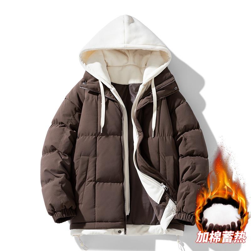 Winter Windproof Thickened Stand-up Collar Contrast Men's Winter Windproof Thickened Couple Bread Jacket Trendy Cotton Clothes
