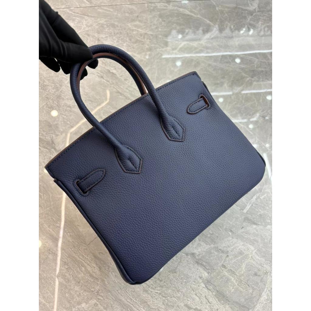 Factory Direct Wholesale Lychee Pattern First Layer Cowhide 25cm/30cm Silver Buckle Platinum Bag, Genuine Leather Women's Bag Lady