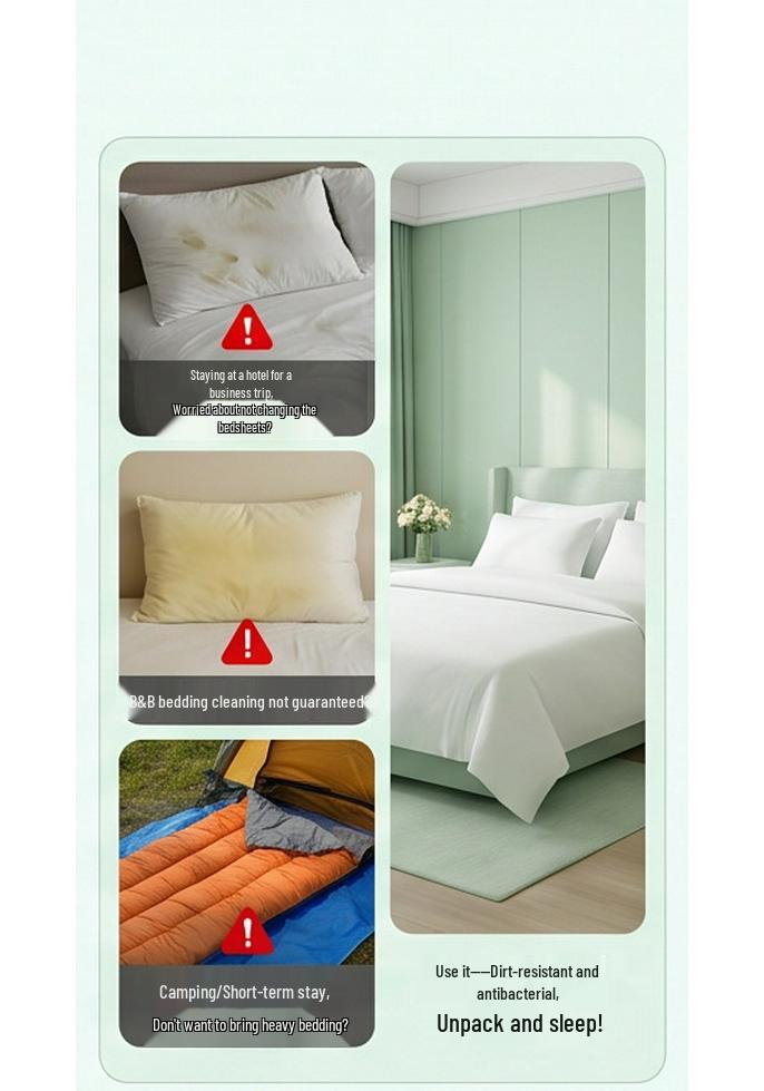Disposable Dirt-Proof Bedding Set – Includes Double Bed Sheet, Duvet Cover, and Pillowcase – Vacuum-Sealed for Hotel Use.