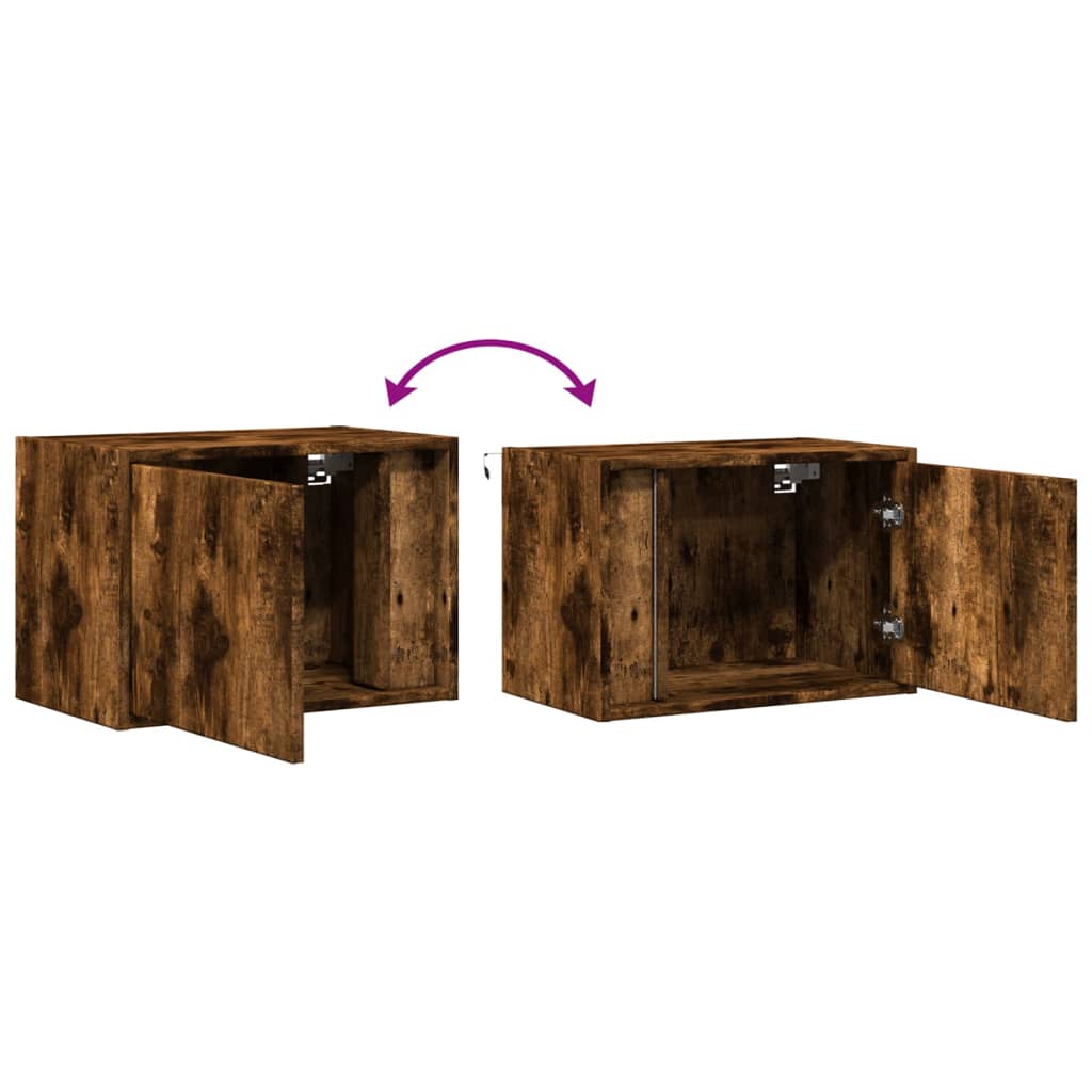 Wall Mounted Nightstands with LED Lights 2 pcs Smoked Oak