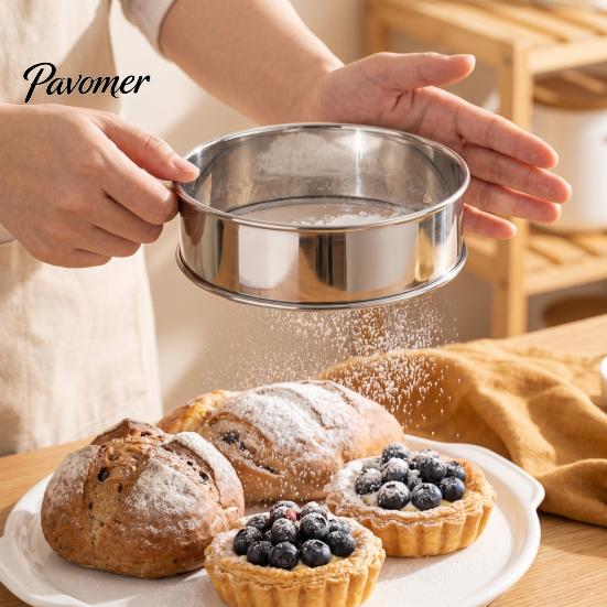 Rust Resistant Sifter Stainless Steel Flour Sifter, Handheld Fine Mesh Strainer, Durable Corrosion Professional Baking Sieve Round for Cocoa