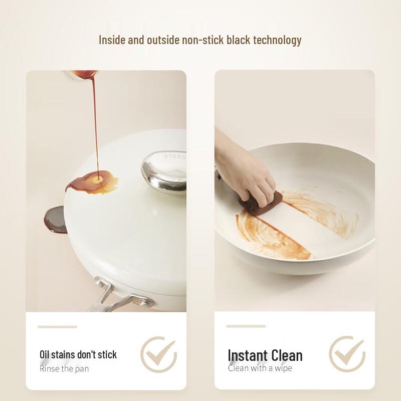 Velosan Pebble White Non-stick Wok and Frying Pan Set