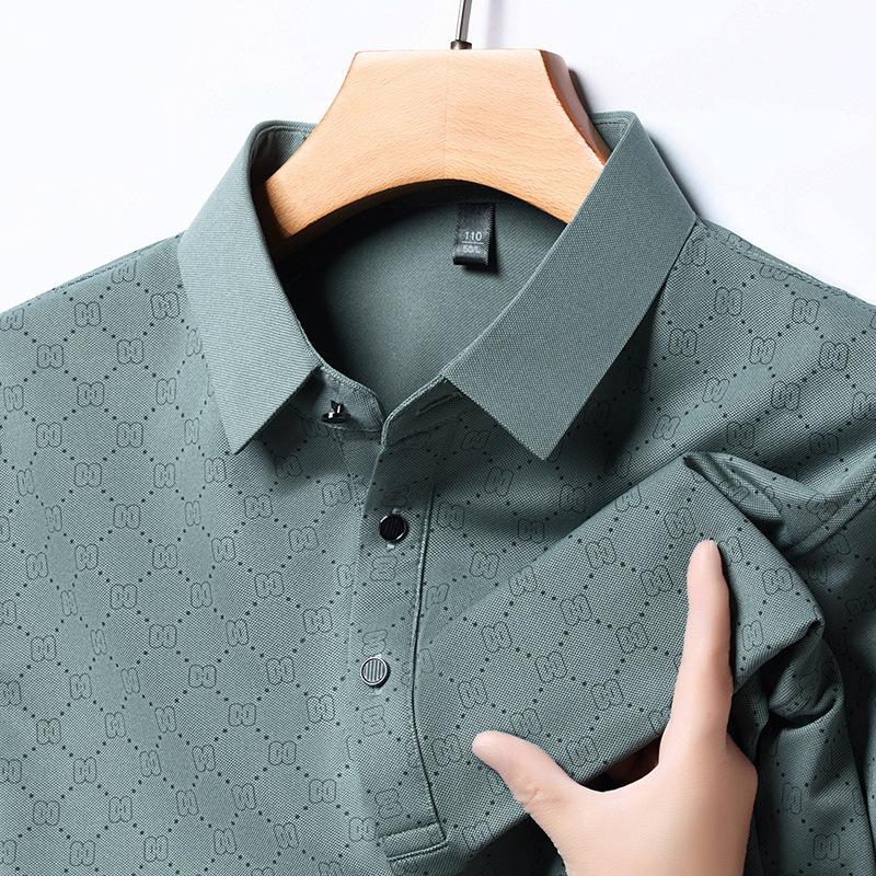 

Мужская футболка-поло с коротким рукавом из ледяного шелка, трендовая, с принтом, тонкая, с лацканами 4XL светло-зеленый