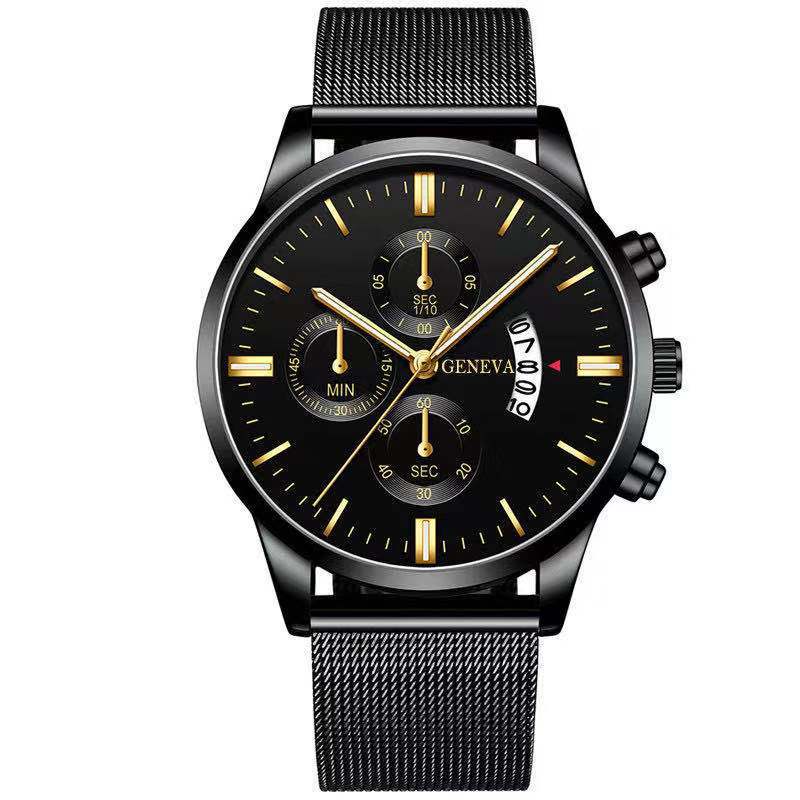 Blue Men'S Mesh Strap Watch Men'S Quartz Calendar Watch Fashion Business Watch