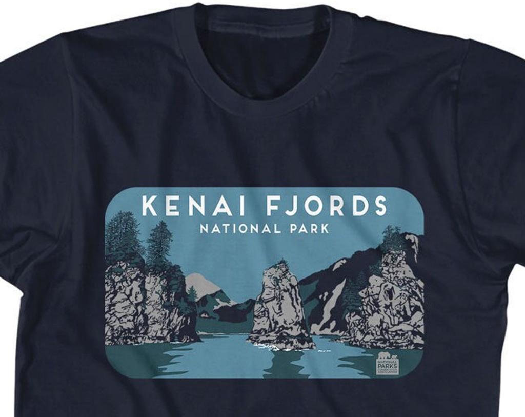 Kenai Fjords National Park Rock Logo Navy Blue Shirts