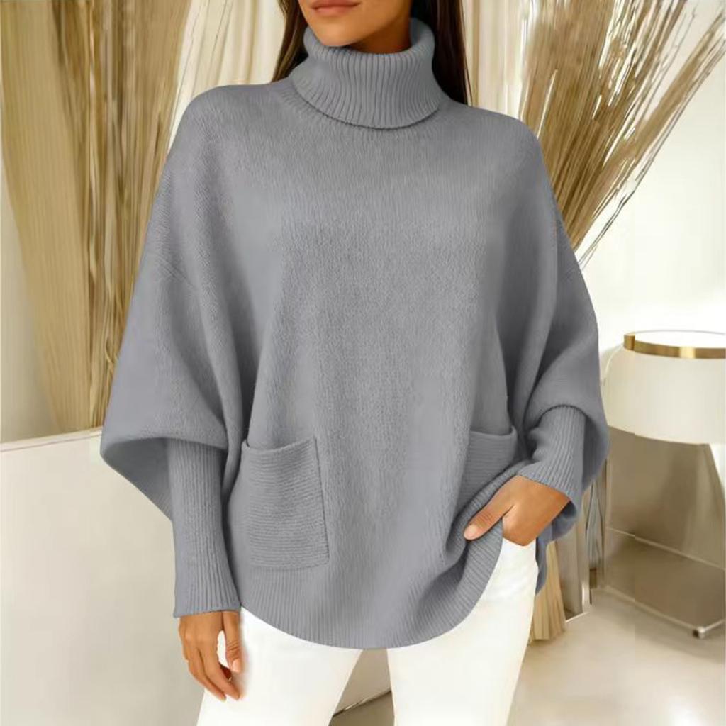 Damski modny sweter z golfem w kolorze, luźny krój, casualowy top dzianinowy