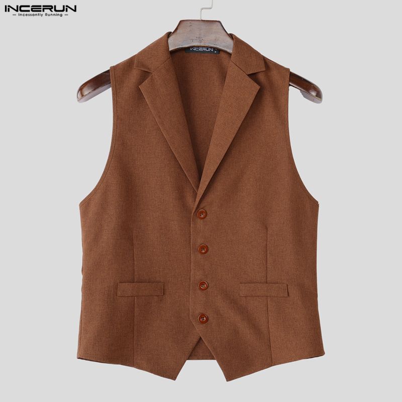 INCERUN Two-piece Suits Men Sleeveless Thin Waistcoat and Cropped Pants Sets