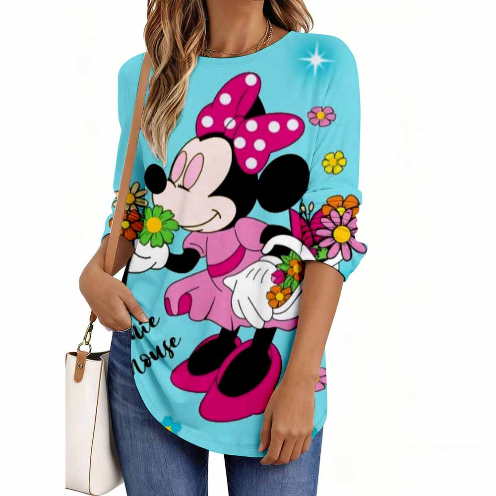 

3D Милый Мультяшный Принт Топ Повседневные Женские Футболки с Длинным Рукавом - Мягкая Ткань из Полиэстера Средней Эластичности Весенне-Осенняя Одежда Свободного Кроя 5XL