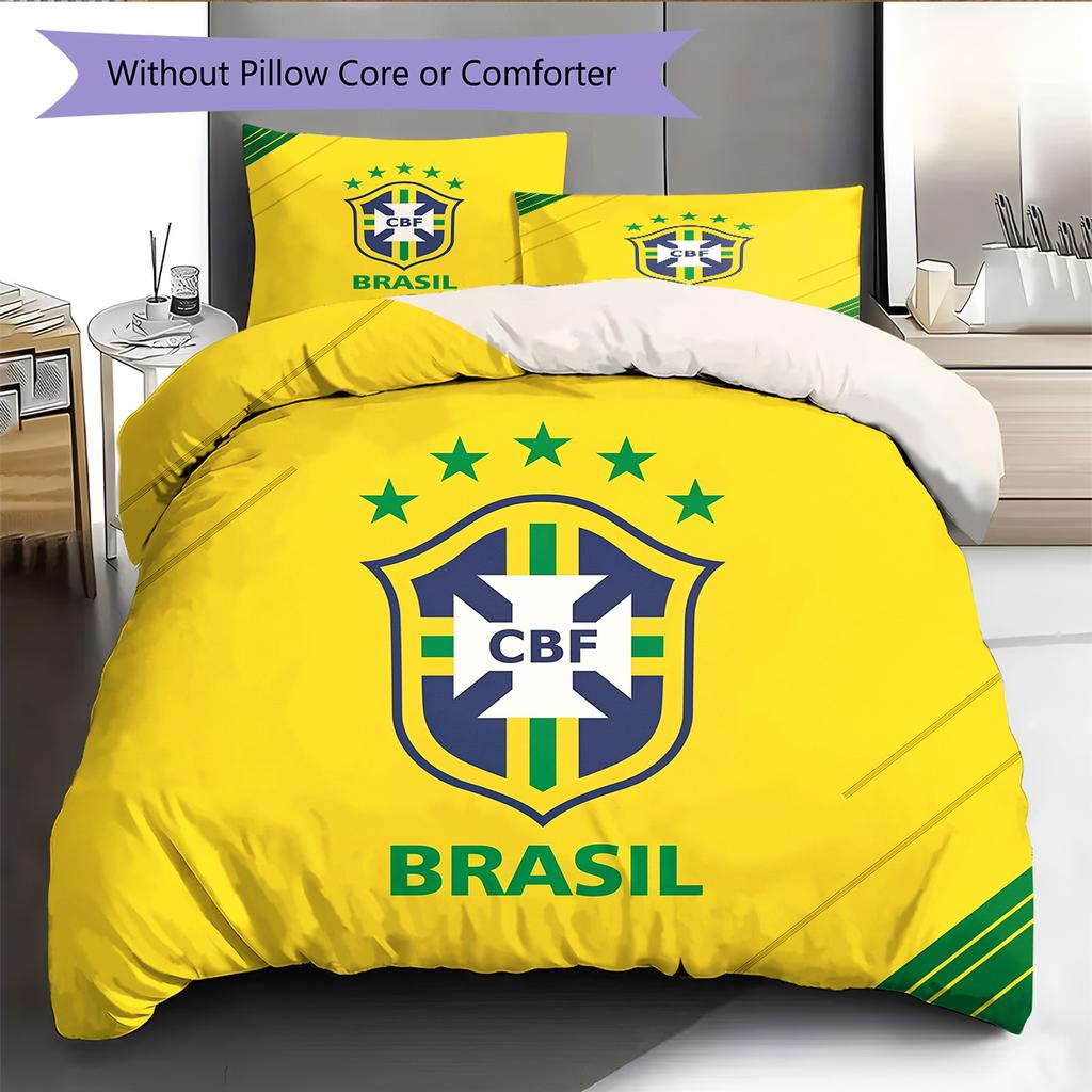 Brazil National Football Team Pattern Bedding Quilt Set Home Decoration Gift (1 * duvet cover + 2 * pillowcase without core)