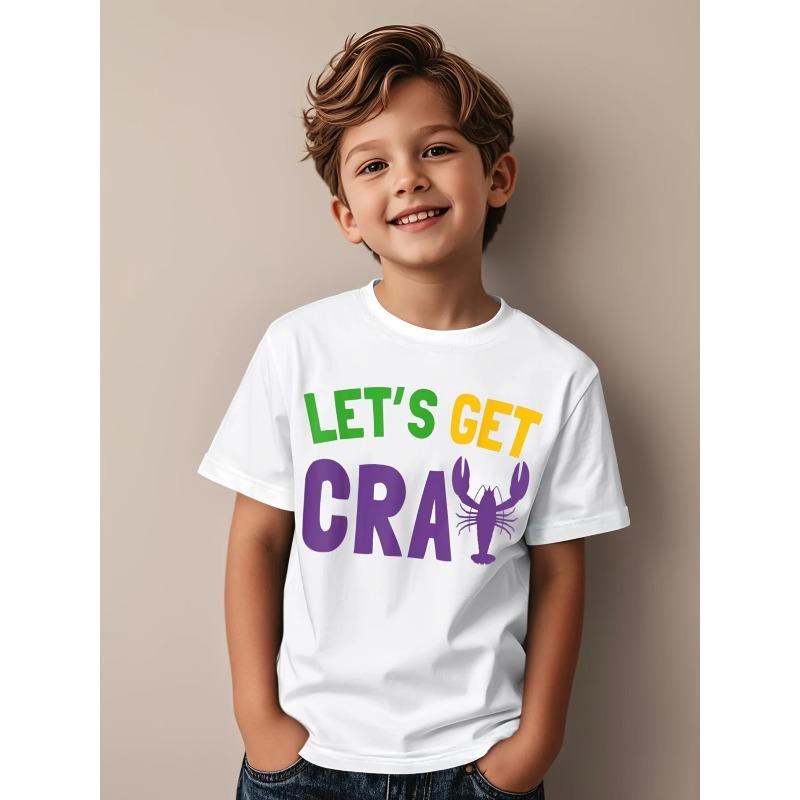 

European Size Boys Crew Neck Short Sleeved T Shirt Carnival Series Print 164cm білий