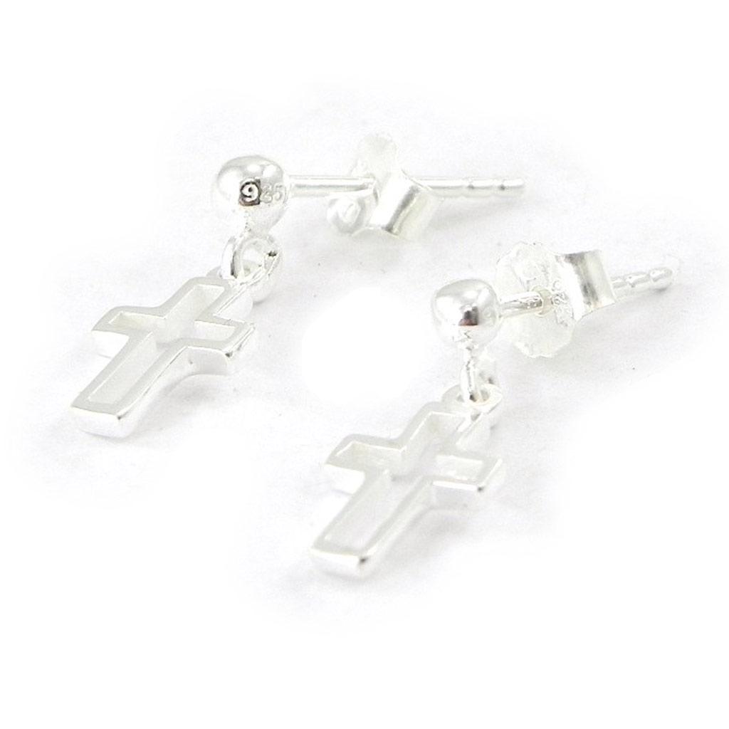 Les Trésors De Lily [I8082] - Silver 'Cross' Earrings (rhodium-plated) - 16x6 Mm
